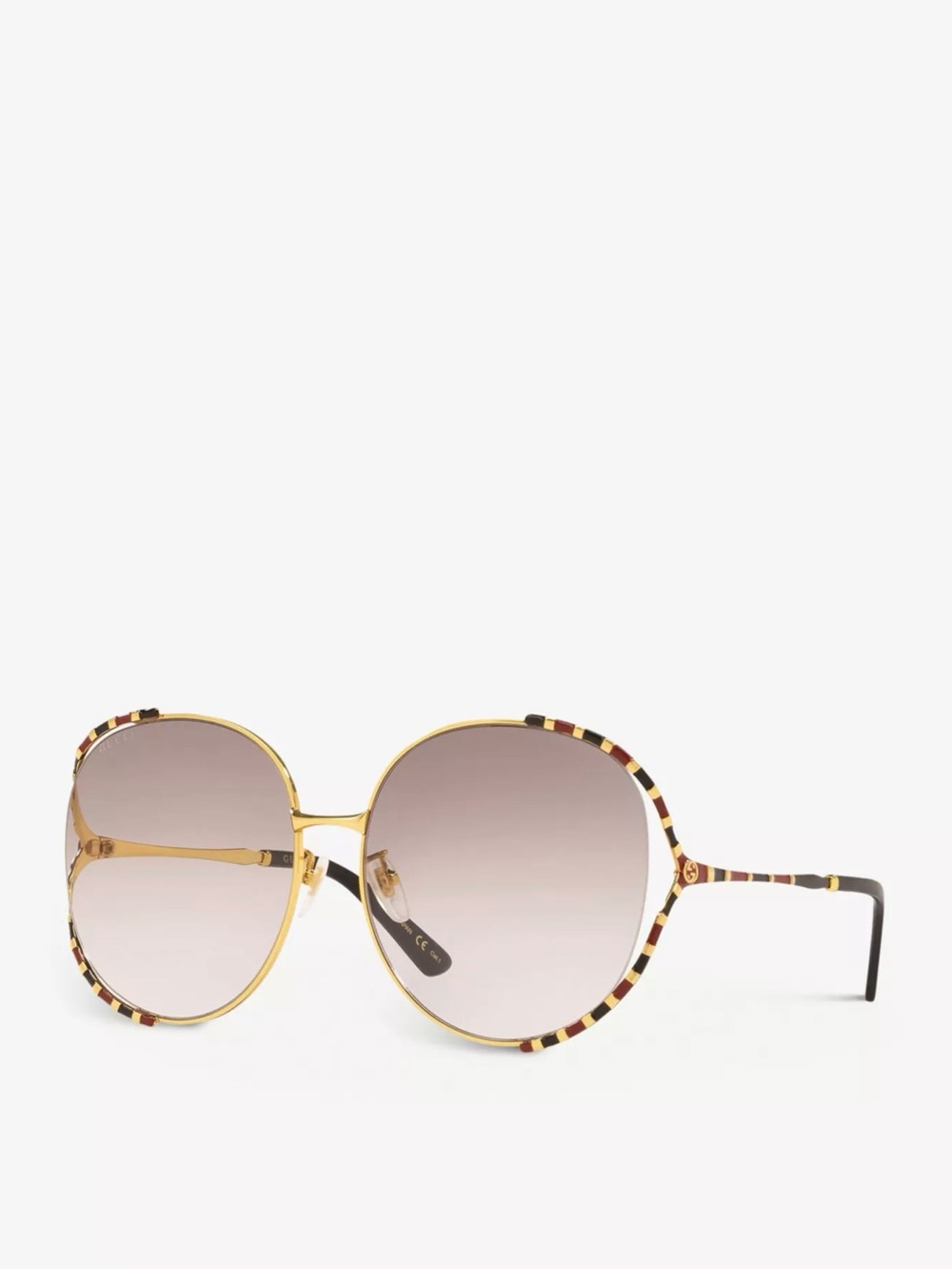 Gucci Oversized Round Tortoiseshell Sunglasses with Gold Trim - Brown Lenses